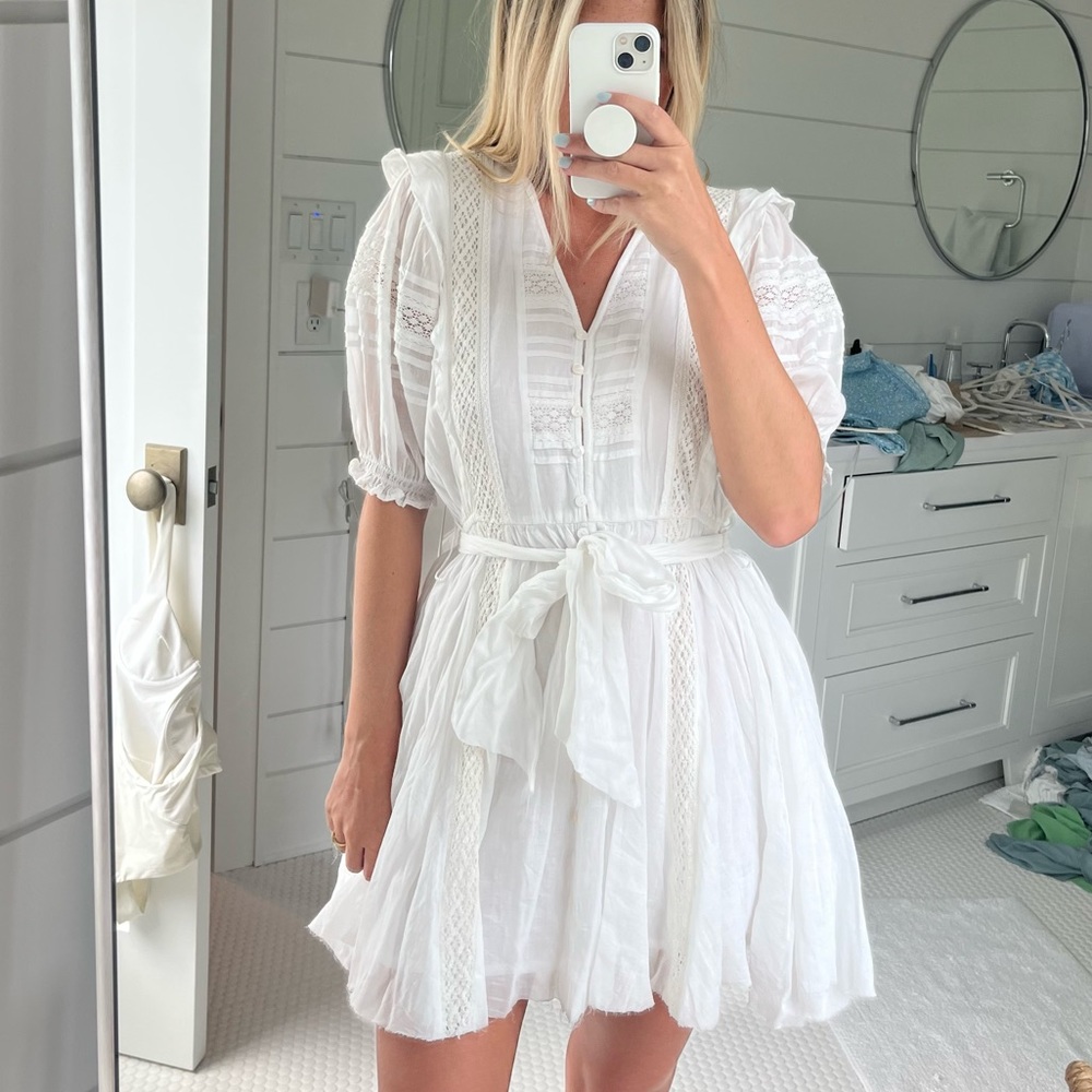 ASTR White Ruffle Tie-Waist Mini Dress